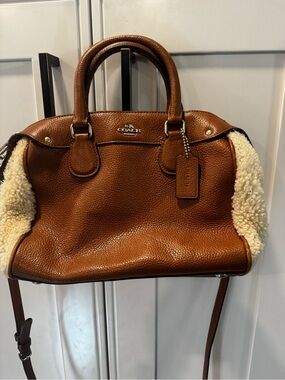 COACH MINI BENNETT SATCHEL IN SHEARLING & PEBBLED LEATHER F36689 SHERPA BROWN